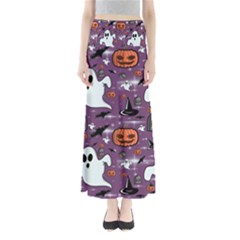 Pumpkin Ghost Witch Hat Halloween Sketch Holiday Full Length Maxi Skirt by Ravend