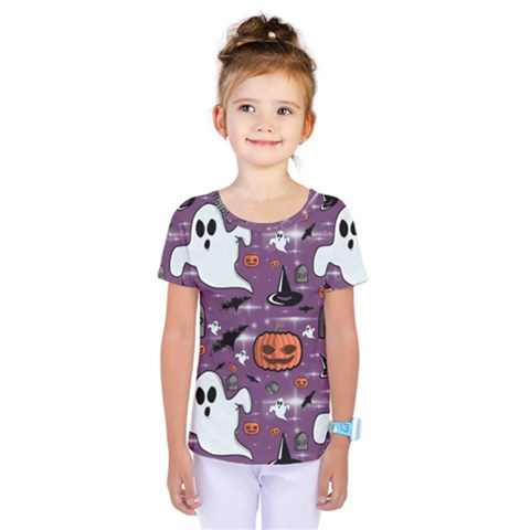 Pumpkin Ghost Witch Hat Halloween Sketch Holiday Kids  One Piece Tee by Ravend