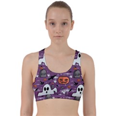 Pumpkin Ghost Witch Hat Halloween Sketch Holiday Back Weave Sports Bra by Ravend