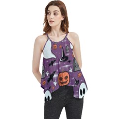 Pumpkin Ghost Witch Hat Halloween Sketch Holiday Flowy Camisole Tank Top by Ravend