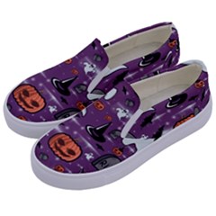 Pumpkin Ghost Witch Hat Halloween Sketch Holiday Kids  Canvas Slip Ons by Ravend