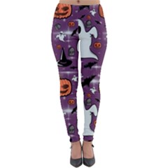 Pumpkin Ghost Witch Hat Halloween Sketch Holiday Lightweight Velour Leggings by Ravend