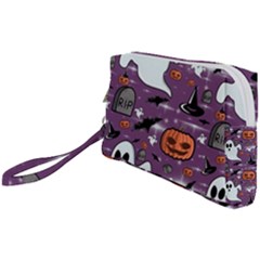 Pumpkin Ghost Witch Hat Halloween Sketch Holiday Wristlet Pouch Bag (small) by Ravend