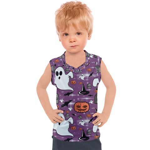 Pumpkin Ghost Witch Hat Halloween Sketch Holiday Kids  Sport Tank Top by Ravend