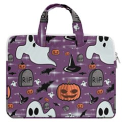 Pumpkin Ghost Witch Hat Halloween Sketch Holiday Macbook Pro 13  Double Pocket Laptop Bag by Ravend