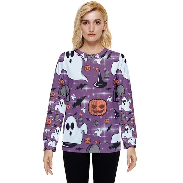 Pumpkin Ghost Witch Hat Halloween Sketch Holiday Hidden Pocket Sweatshirt