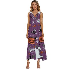 Pumpkin Ghost Witch Hat Halloween Sketch Holiday V-neck Sleeveless Loose Fit Overalls by Ravend