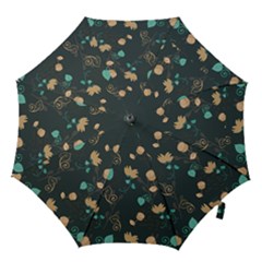 Flowers Leaves Pattern Seamless Green Background Hook Handle Umbrellas (small) by Ravend