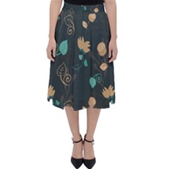 Flowers Leaves Pattern Seamless Green Background Classic Midi Skirt by Ravend