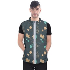 Flowers Leaves Pattern Seamless Green Background Men s Puffer Vest by Ravend