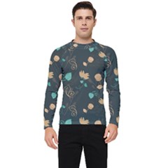 Flowers Leaves Pattern Seamless Green Background Men s Long Sleeve Rash Guard by Ravend