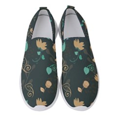 Flowers Leaves Pattern Seamless Green Background Women s Slip On Sneakers by Ravend