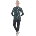 Flowers Leaves Pattern Seamless Green Background Casual Zip Up Jacket View2