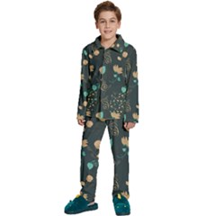 Flowers Leaves Pattern Seamless Green Background Kids  Long Sleeve Velvet Pajamas Set by Ravend