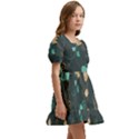 Flowers Leaves Pattern Seamless Green Background Kids  Short Sleeve Dolly Dress View3