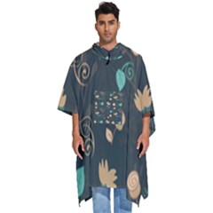 Flowers Leaves Pattern Seamless Green Background Men s Hooded Rain Ponchos by Ravend