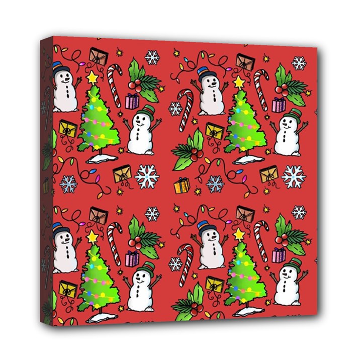 Santa Snowman Gift Holiday Christmas Cartoon Mini Canvas 8  x 8  (Stretched)