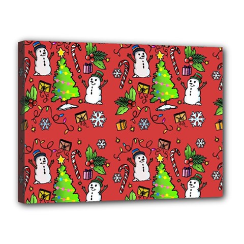 Santa Snowman Gift Holiday Christmas Cartoon Canvas 16  X 12  (stretched) by Ravend