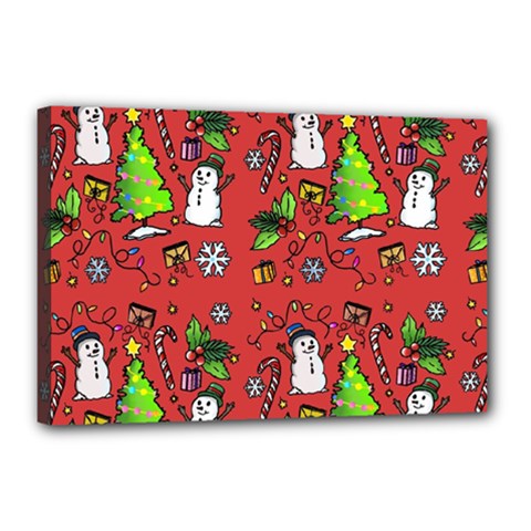 Santa Snowman Gift Holiday Christmas Cartoon Canvas 18  X 12  (stretched) by Ravend