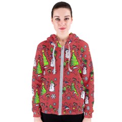 Santa Snowman Gift Holiday Christmas Cartoon Women s Zipper Hoodie by Ravend