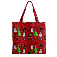 Santa Snowman Gift Holiday Christmas Cartoon Zipper Grocery Tote Bag by Ravend