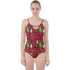 Santa Snowman Gift Holiday Christmas Cartoon Cut Out Top Tankini Set by Ravend