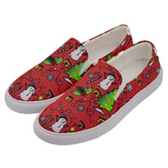 Santa Snowman Gift Holiday Christmas Cartoon Men s Canvas Slip Ons by Ravend