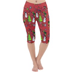 Santa Snowman Gift Holiday Christmas Cartoon Lightweight Velour Cropped Yoga Leggings by Ravend