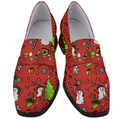 Santa Snowman Gift Holiday Christmas Cartoon Women s Chunky Heel Loafers by Ravend