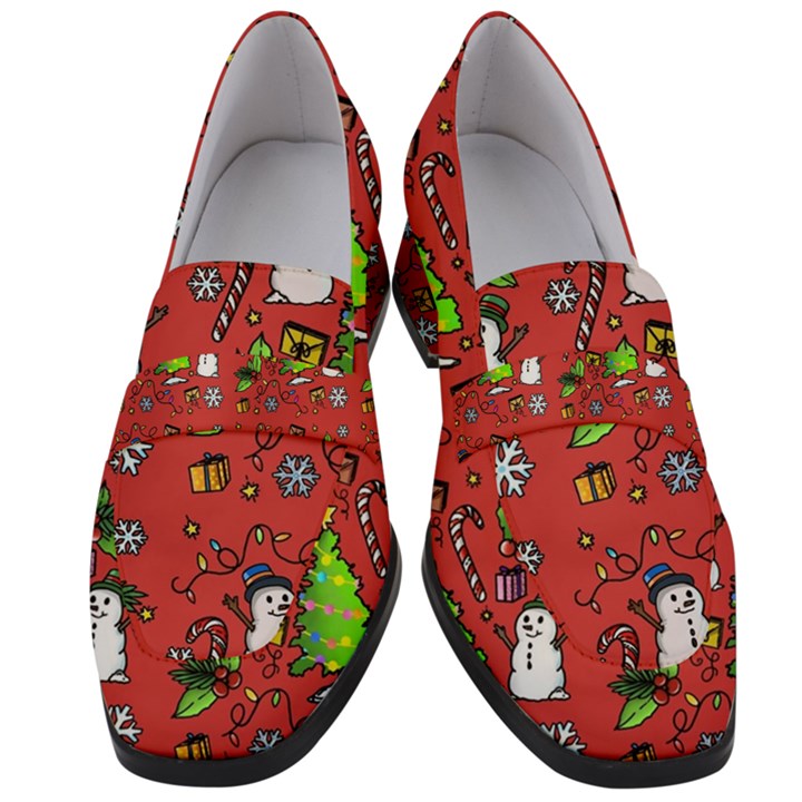 Santa Snowman Gift Holiday Christmas Cartoon Women s Chunky Heel Loafers