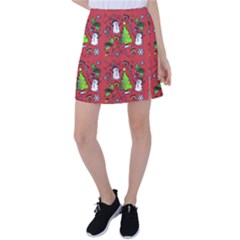 Santa Snowman Gift Holiday Christmas Cartoon Tennis Skirt by Ravend