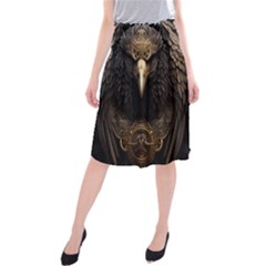 Eagle Ornate Pattern Feather Texture Midi Beach Skirt by Ravend