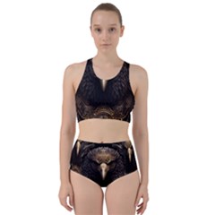 Eagle Ornate Pattern Feather Texture Racer Back Bikini Set by Ravend