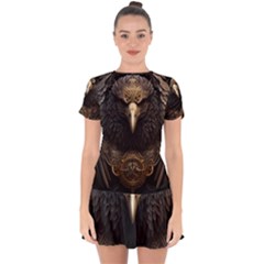 Eagle Ornate Pattern Feather Texture Drop Hem Mini Chiffon Dress by Ravend