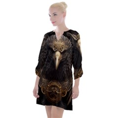 Eagle Ornate Pattern Feather Texture Open Neck Shift Dress by Ravend