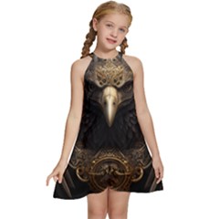 Eagle Ornate Pattern Feather Texture Kids  Halter Collar Waist Tie Chiffon Dress by Ravend