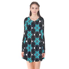 Pattern Design Scrapbooking Colorful Stars Long Sleeve V-neck Flare Dress by Ravend