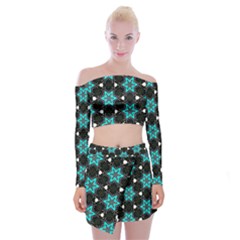 Pattern Design Scrapbooking Colorful Stars Off Shoulder Top With Mini Skirt Set by Ravend