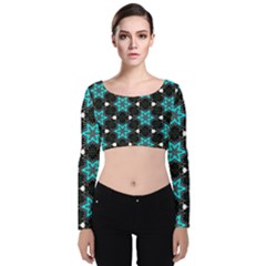 Pattern Design Scrapbooking Colorful Stars Velvet Long Sleeve Crop Top by Ravend