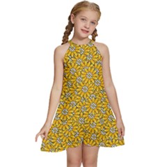 Flowers Bloom Art Colorful Artwork Design Pattern Kids  Halter Collar Waist Tie Chiffon Dress by Ravend