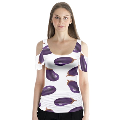 Eggplant Butterfly Sleeve Cutout Tee  by SychEva