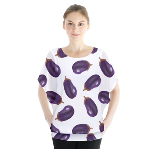 Eggplant Batwing Chiffon Blouse by SychEva