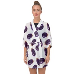 Eggplant Half Sleeve Chiffon Kimono by SychEva