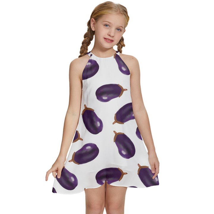 Eggplant Kids  Halter Collar Waist Tie Chiffon Dress