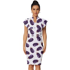 Eggplant Vintage Frill Sleeve V-neck Bodycon Dress