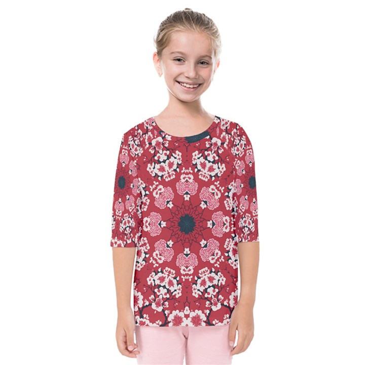 Traditional Cherry blossom  Kids  Quarter Sleeve Raglan Tee