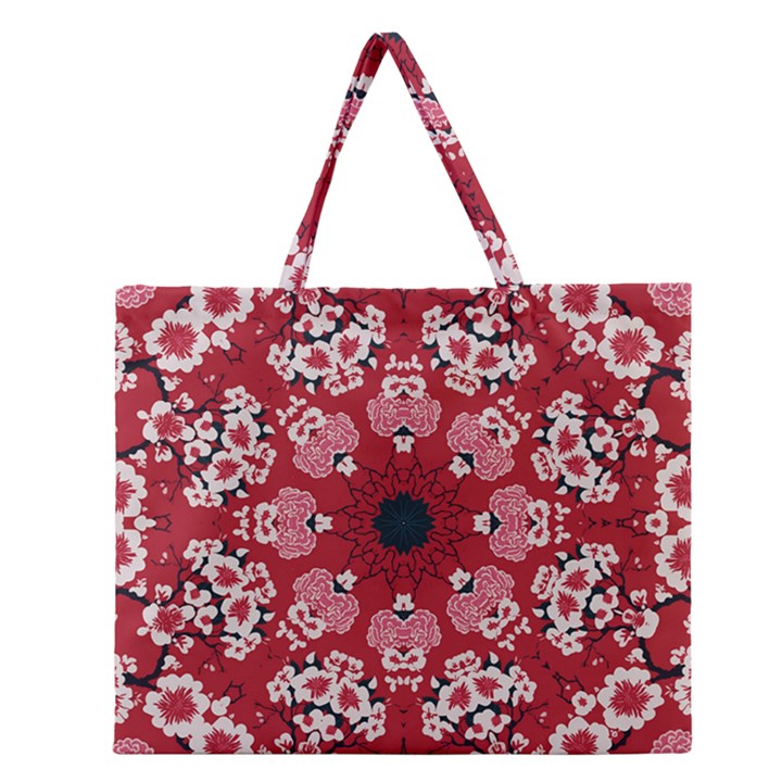 Traditional Cherry blossom  Zipper Large Tote Bag