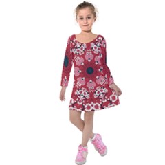 Traditional Cherry Blossom  Kids  Long Sleeve Velvet Dress