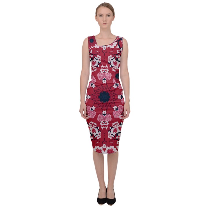 Traditional Cherry blossom  Sleeveless Pencil Dress