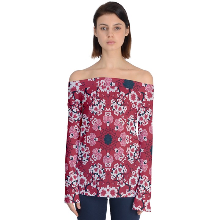 Traditional Cherry blossom  Off Shoulder Long Sleeve Top